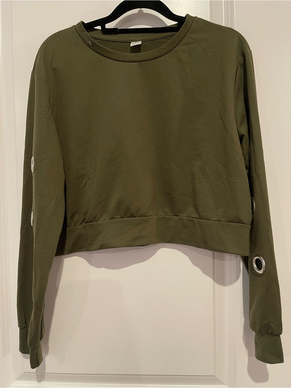 Womens Olive Green Long Sleeve Crop Top